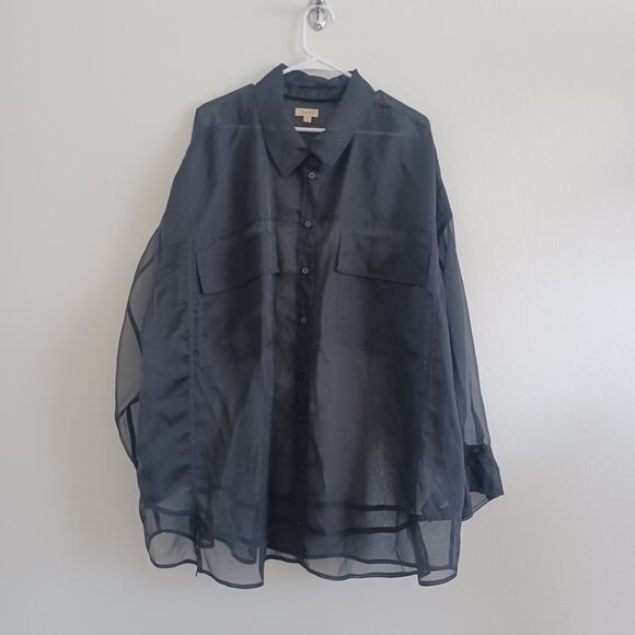Anthropologie Pilcro Button Down Shirt Women 3X Black Sheer Oversized Minimalist - Picture 1 of 9